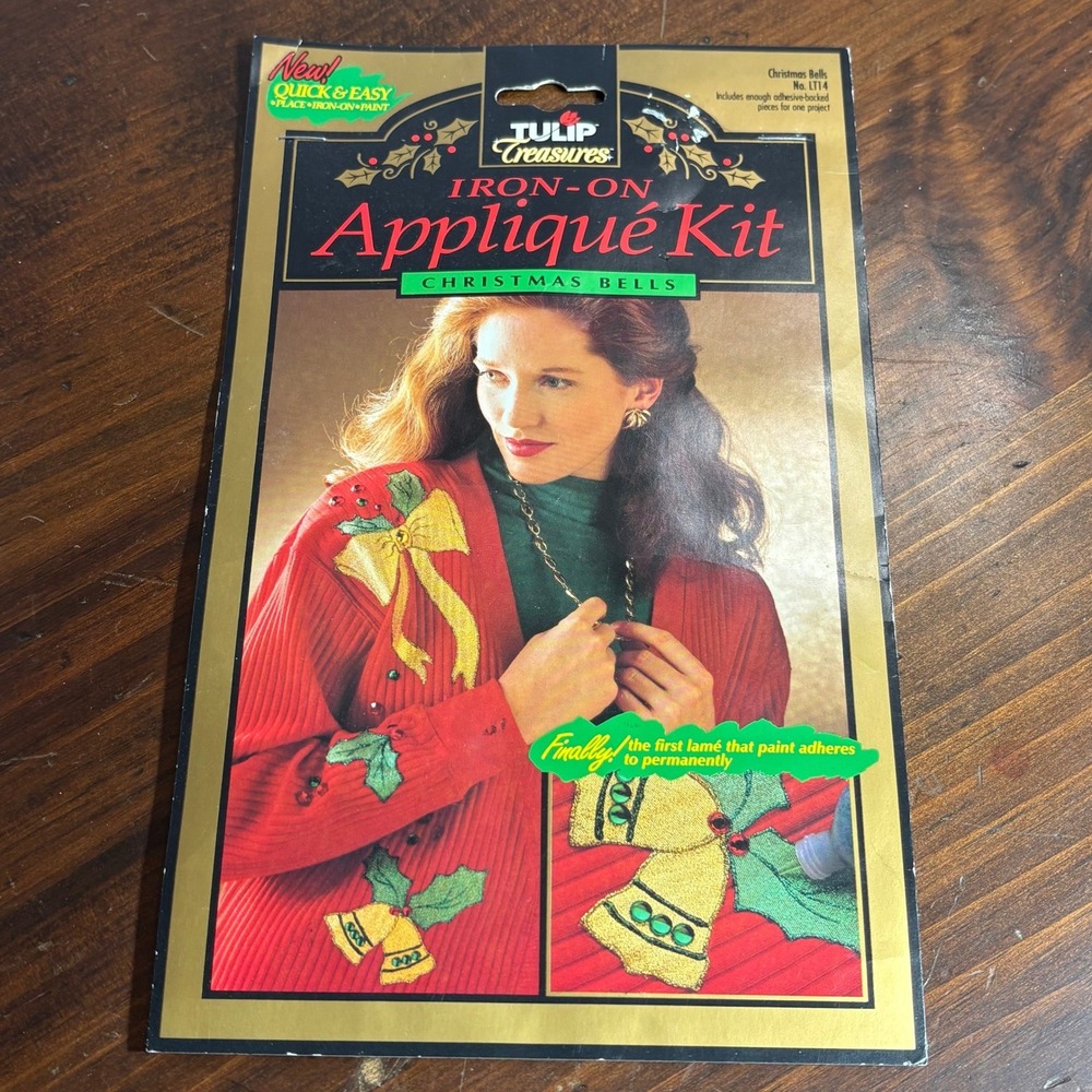 Tulip Iron-On Applique Kit Gold Christmas Bells No. LT14 Vintage 1993